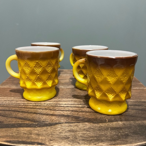 Fire King Glass,Vintage Anchor Hocking, Set of 4 Kimberly Mugs ☕️ - Picture 2 of 4